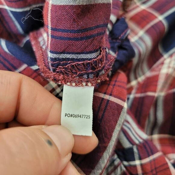 Catherines 1X red plaid floral patchwork peasant blouse flared sleeve country co - Picture 10 of 11